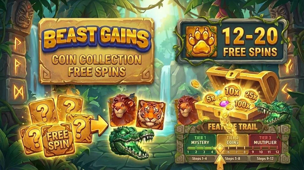 Beast Gains Coin Collection Free Spins — monedas con valores en efectivo recogidas por colectores